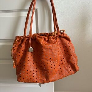 Orange Leather Tote Bag